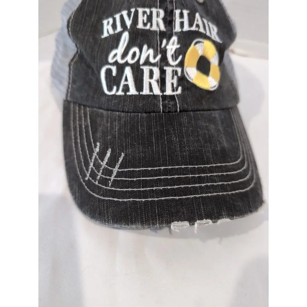 WOMEN'S RIVER HAIR DON'T CARE BLACK/GRAY TRUCKER HAT ADJUSTABLE STRAPBACK NWOT